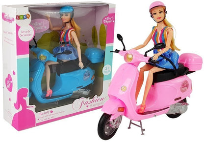 Doll Scooter Helmet Long Hair Pink Set