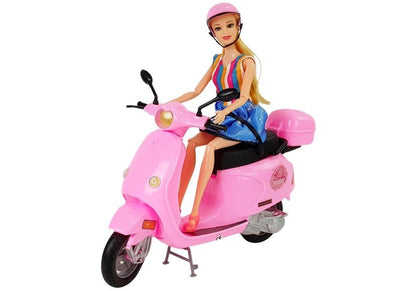 Doll Scooter Helmet Long Hair Pink Set