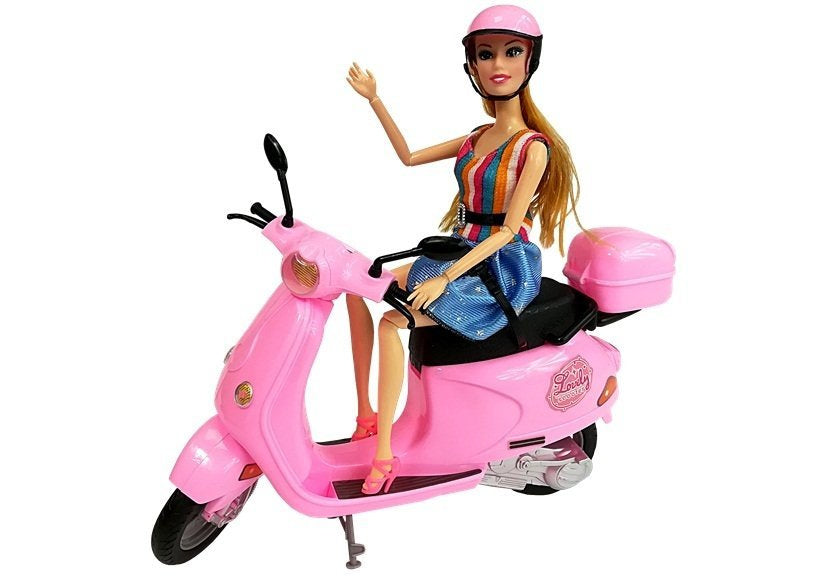 Doll Scooter Helmet Long Hair Pink Set