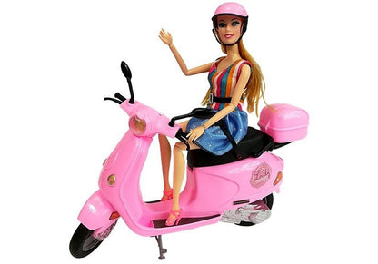 Doll Scooter Helmet Long Hair Pink Set