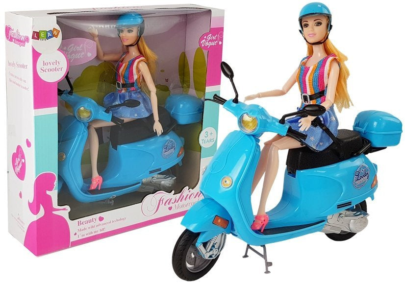 Doll Scooter Helmet Long Hair Pink Set