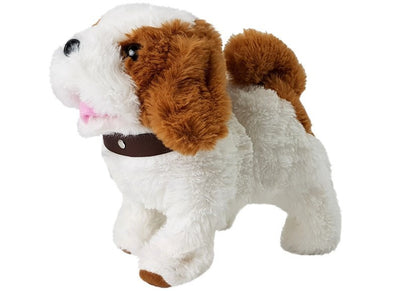 Pluszowy Piesek na Baterie Biały w Brązowe Łaty Akcesoria Dźwięk