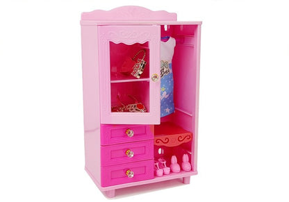 Doll + Furniture Set Bed Wardrobe Dressing table