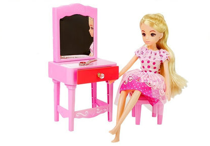 Doll + Furniture Set Bed Wardrobe Dressing table