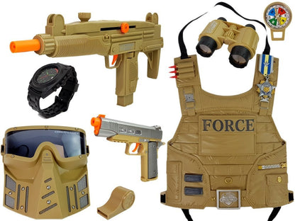 Military Set Weapon Mask Binoculars Vest Compass