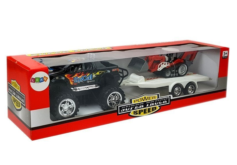 Set terénního auta s bagrem a tahačem – s frikčním pohonem