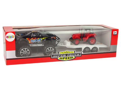 Set terénního auta s bagrem a tahačem – s frikčním pohonem