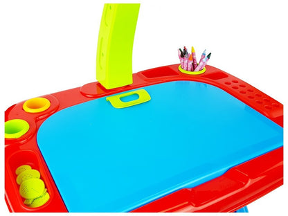 Stolik Edukacyjny z Projektorem Krzesełko Kredki Magnesy Literki i Cyfry