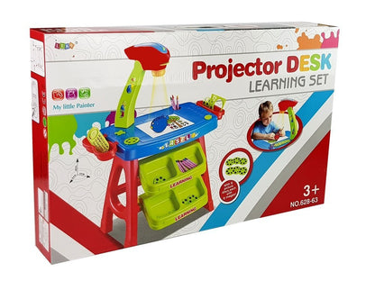 Educational Drawer Table with Projector 36 Pictures Crayons Templates Blue and Red