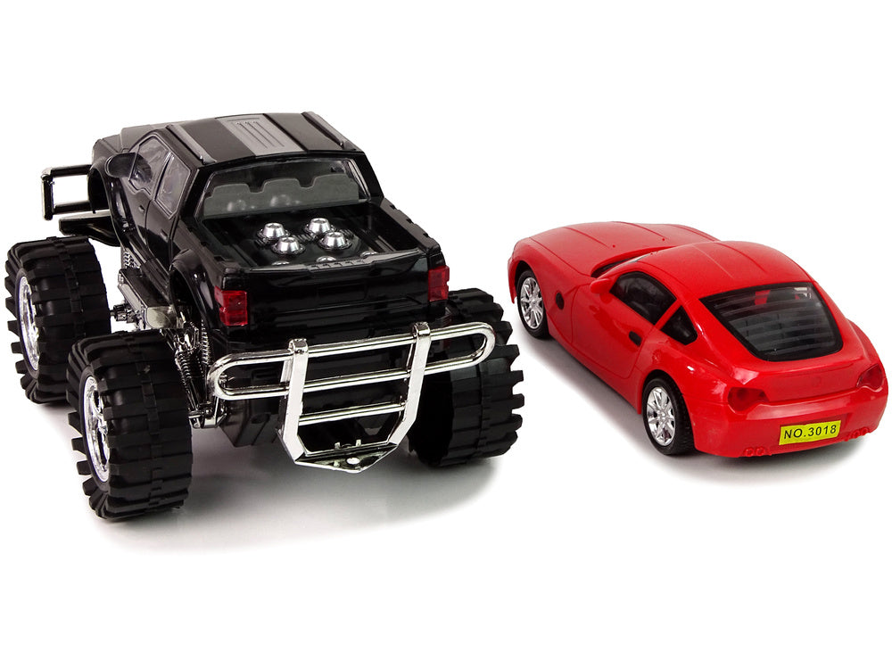 Set of Vehicles Black Monster Truck White Caravan 58 cm