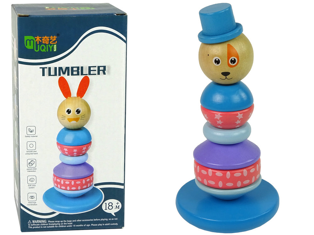 Wooden Educational Pyramid Dog with Hat Balancing Tower