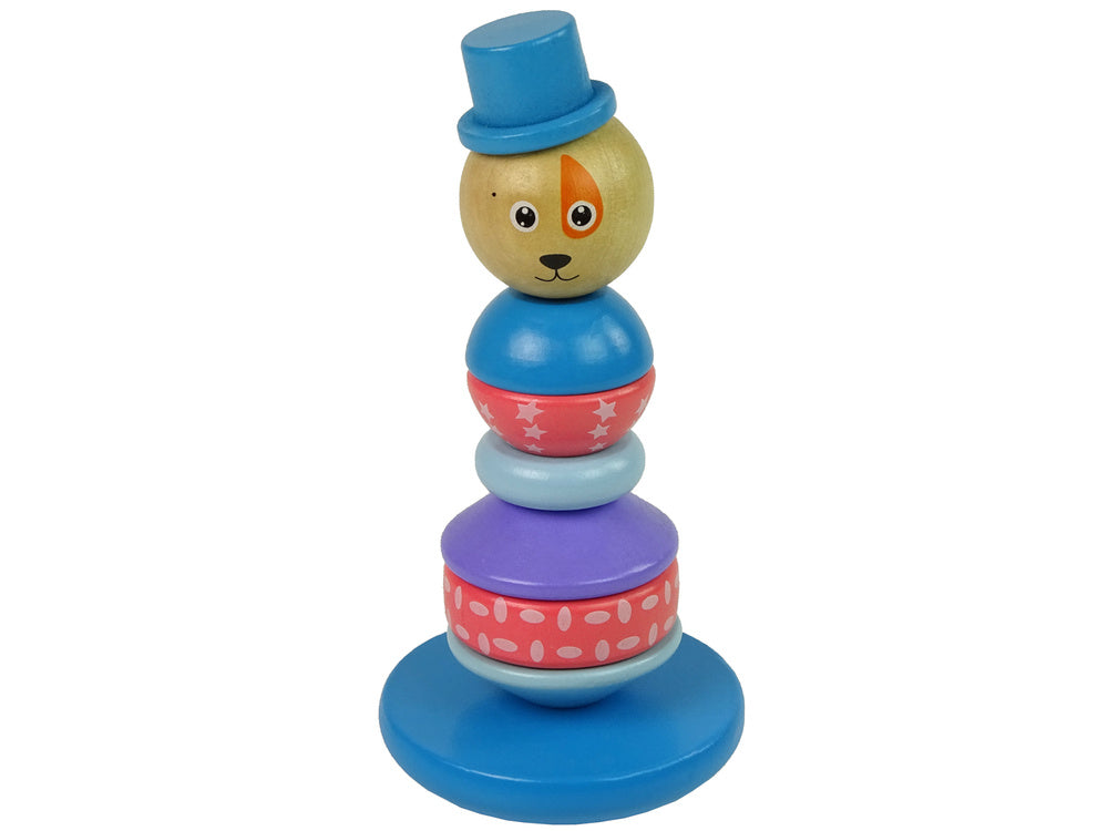 Wooden Educational Pyramid Dog with Hat Balancing Tower
