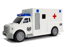 Ambulance s frikčním pohonem a zvuky 1:20 bílá