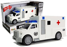 Ambulance s frikčním pohonem a zvuky 1:20 bílá