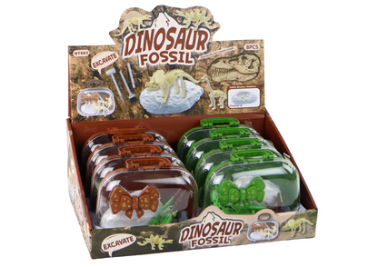 Archeologická sada s dinosaury – nástroje a fosilie v kufříku