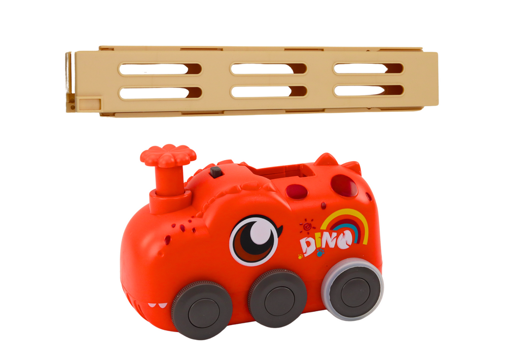 Autíčko dinosaurus na baterie s domino kostkami 4 barvy červené