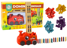 Autíčko dinosaurus na baterie s domino kostkami 4 barvy červené