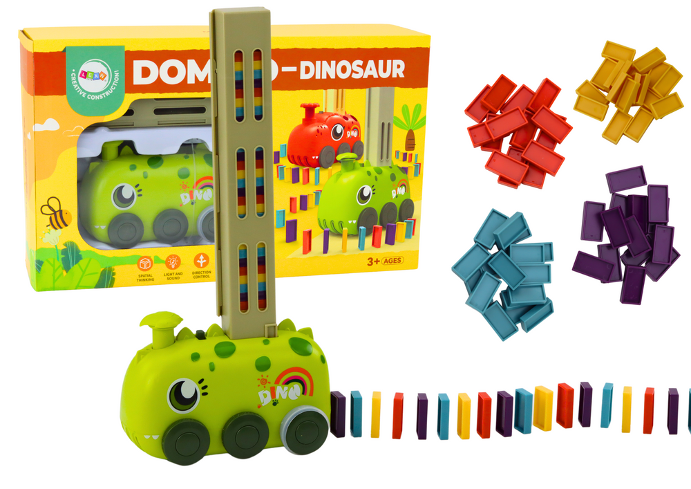 Autíčko dinosaurus na baterie s domino kostkami 4 barvy zelené