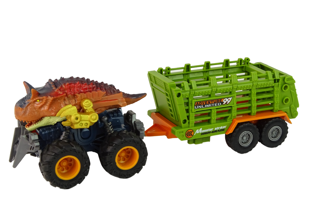 Autíčko s dinosaury a přívěsem – 4 figurky hnědé