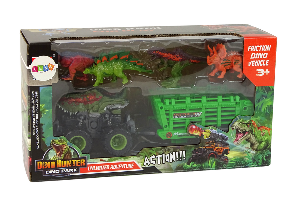 Autíčko s dinosaury a přívěsem – 4 figurky hnědé