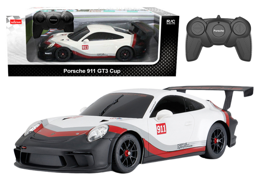 Auto RC 1:18 Porsche 911 GT3 s pilotem – Rastar bílo šedé