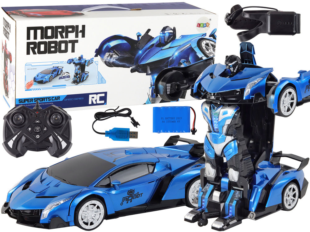 Auto-robot s transformací na dálkové ovládání 1:10 – modré