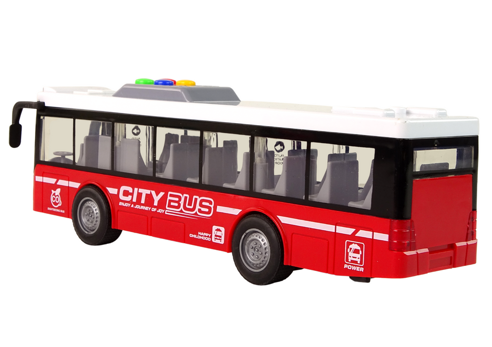 Autobus na baterie se světly a zvuky – třecí pohon 1:16 | červený