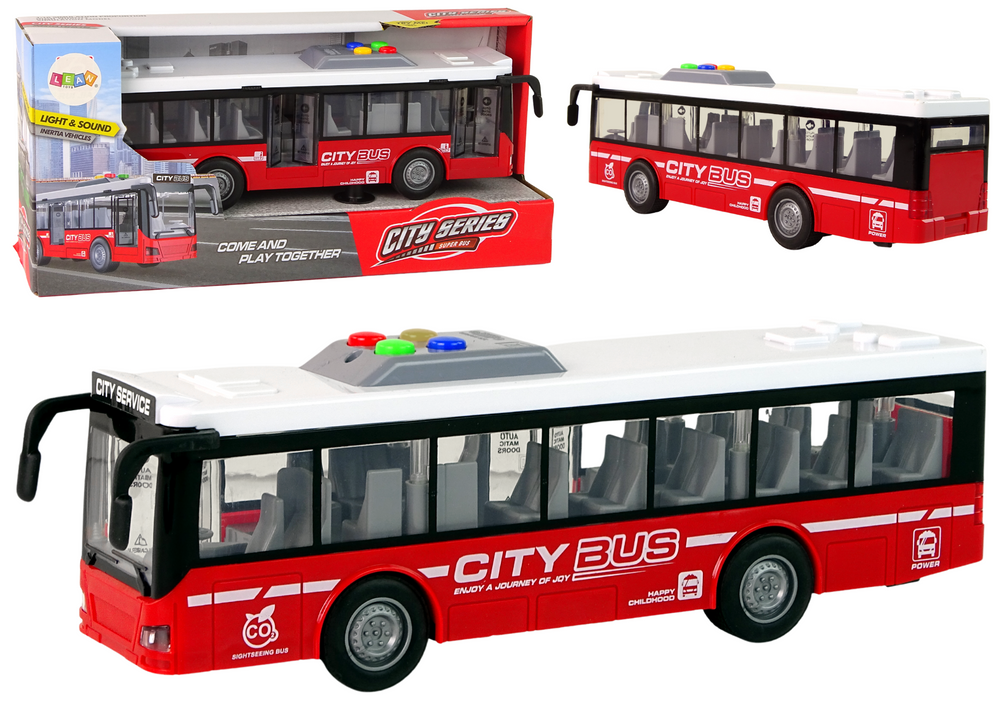 Autobus na baterie se světly a zvuky – třecí pohon 1:16 | červený