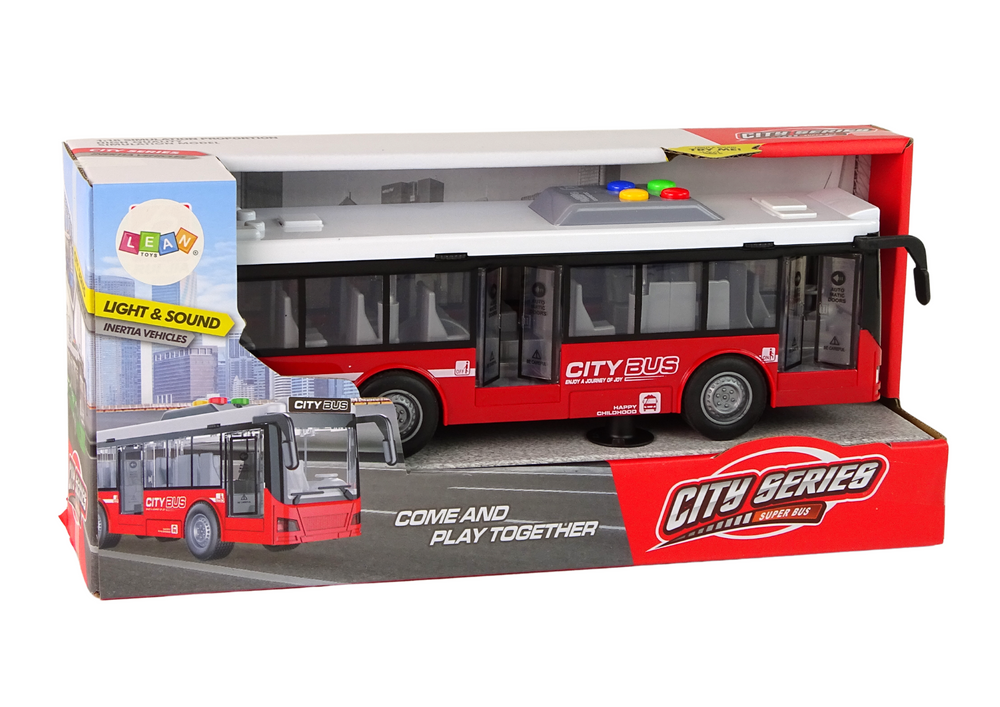 Autobus na baterie se světly a zvuky – třecí pohon 1:16 | červený