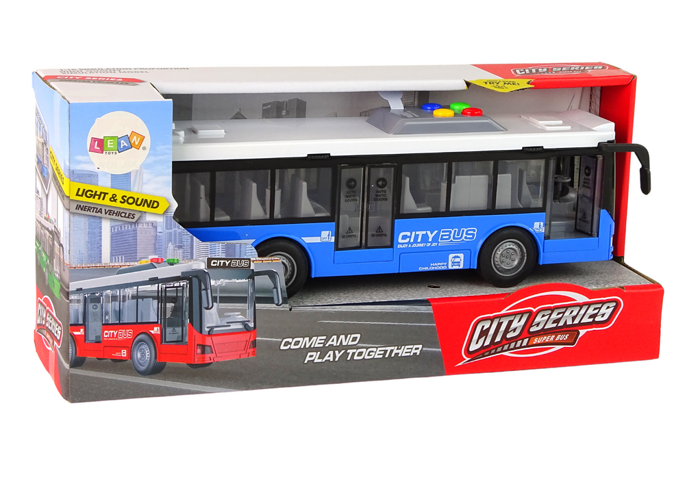 Autobus na baterie se světly a zvuky – třecí pohon 1:16 | modrý