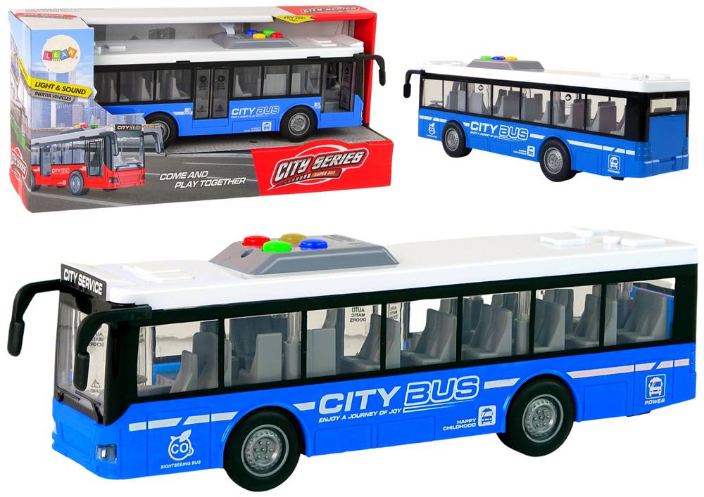 Autobus na baterie se světly a zvuky – třecí pohon 1:16 | modrý