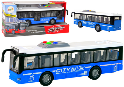 Autobus na baterie se světly a zvuky – třecí pohon 1:16 | modrý