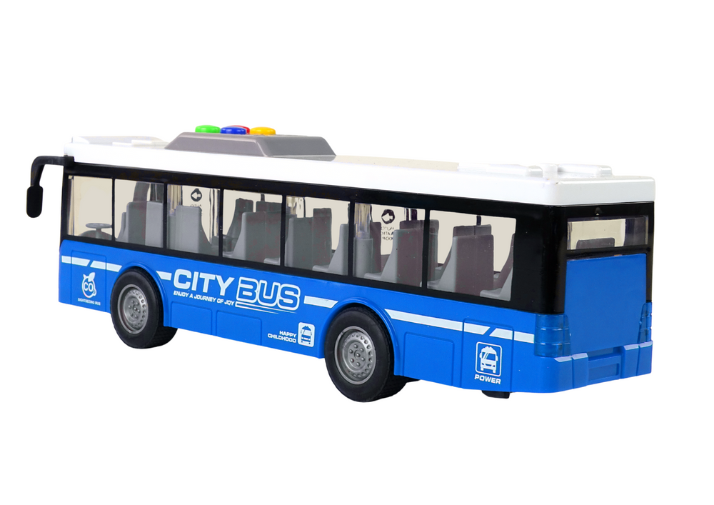 Autobus na baterie se světly a zvuky – třecí pohon 1:16 | modrý