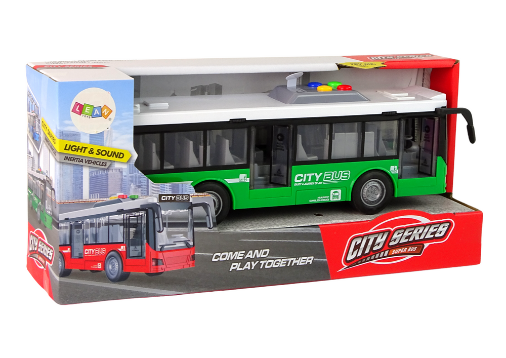 Autobus na baterie se světly a zvuky – třecí pohon | zelený 1:16