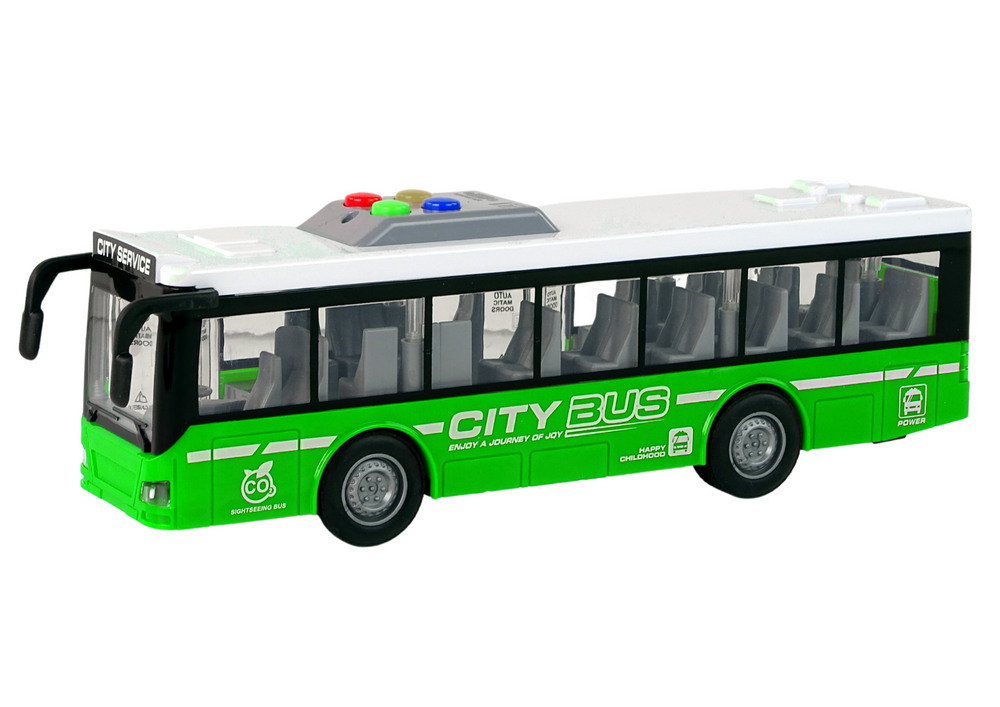 Autobus na baterie se světly a zvuky – třecí pohon | zelený 1:16
