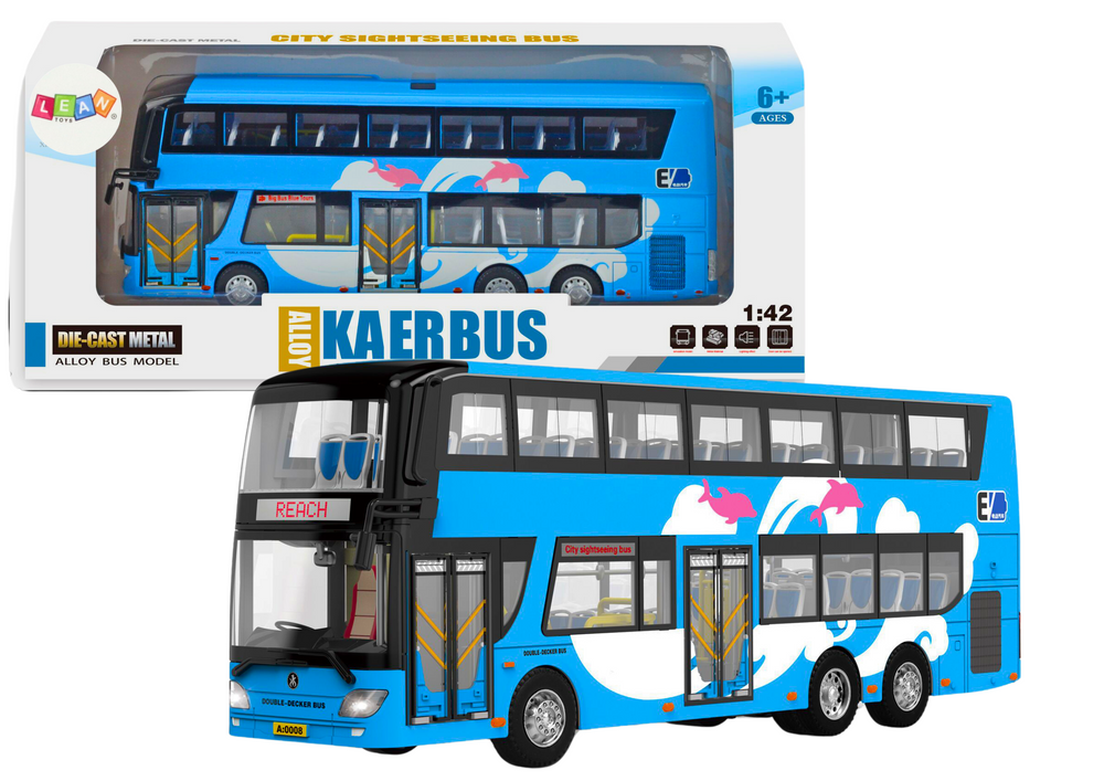 Autobus patrový výletní 1:42 kovový se světly modrý