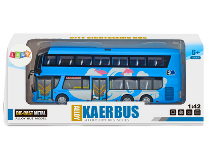 Autobus patrový výletní 1:42 kovový se světly modrý