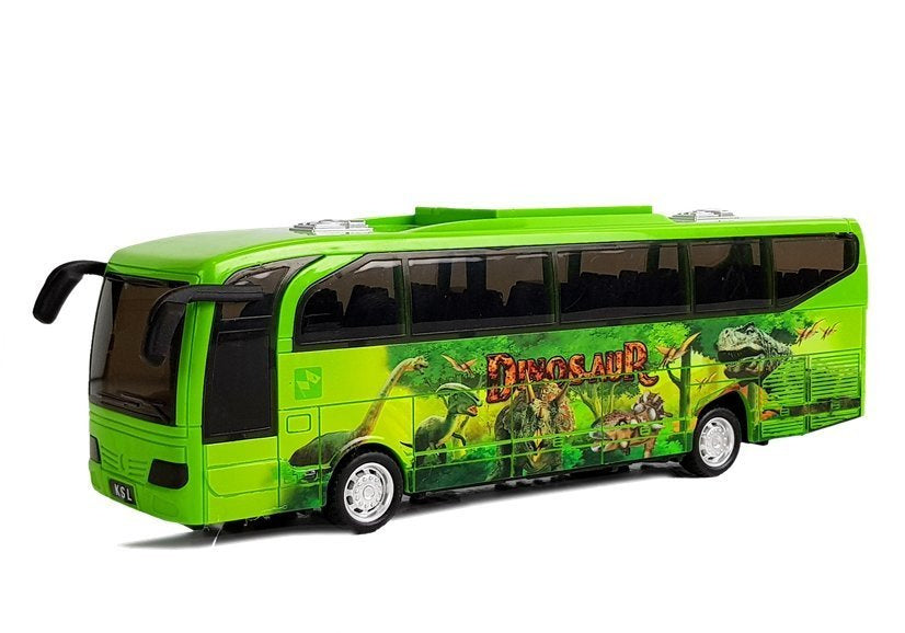 Autobus s dinosaury a zvukovými efekty na setrvačník zelený
