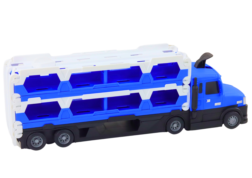 Autotransportér s dráhou 2v1 světla zvuky značky autíčka modrá