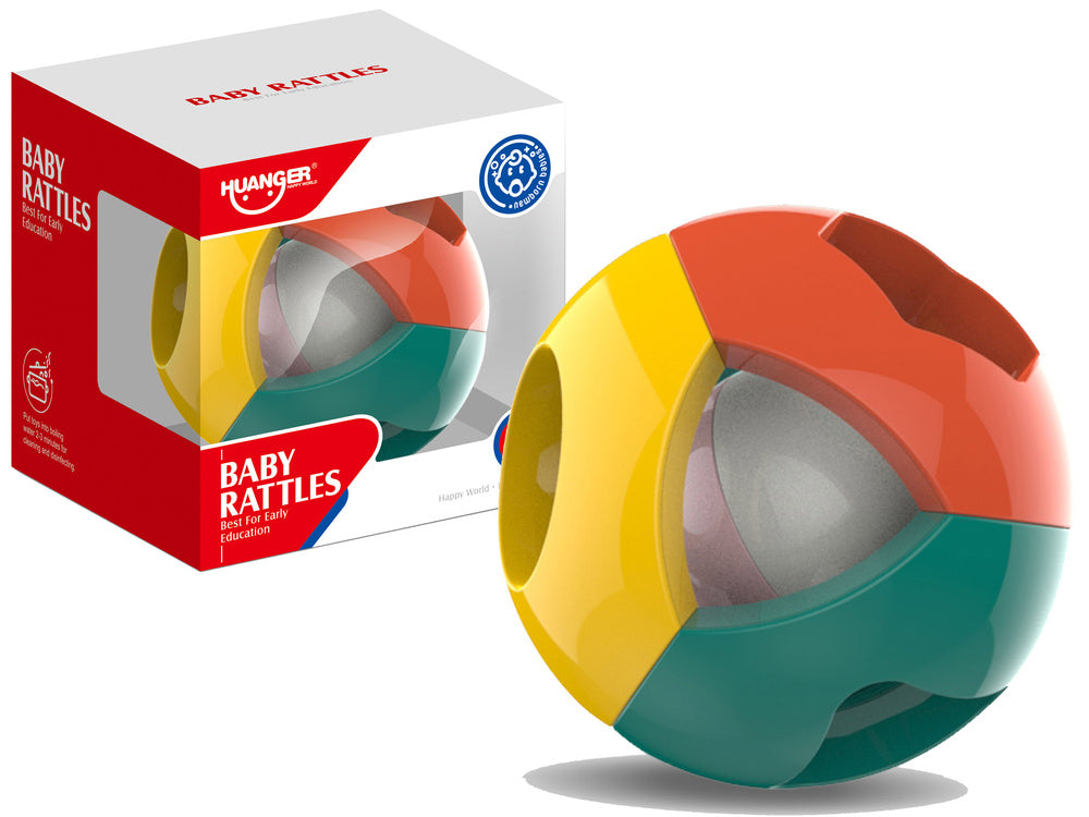 Barevná chrastítková koule – geometrické tvary pro miminka