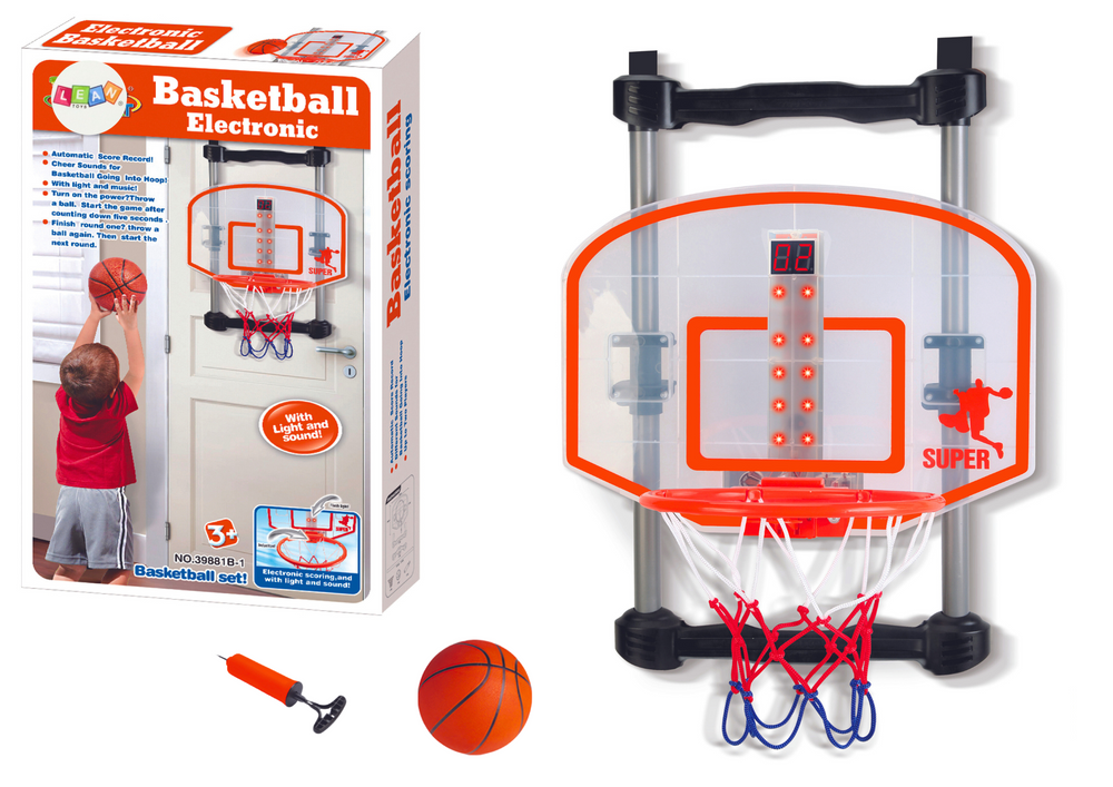 Basketbalový koš regulovatelný s míčem a pumpičkou na dveře