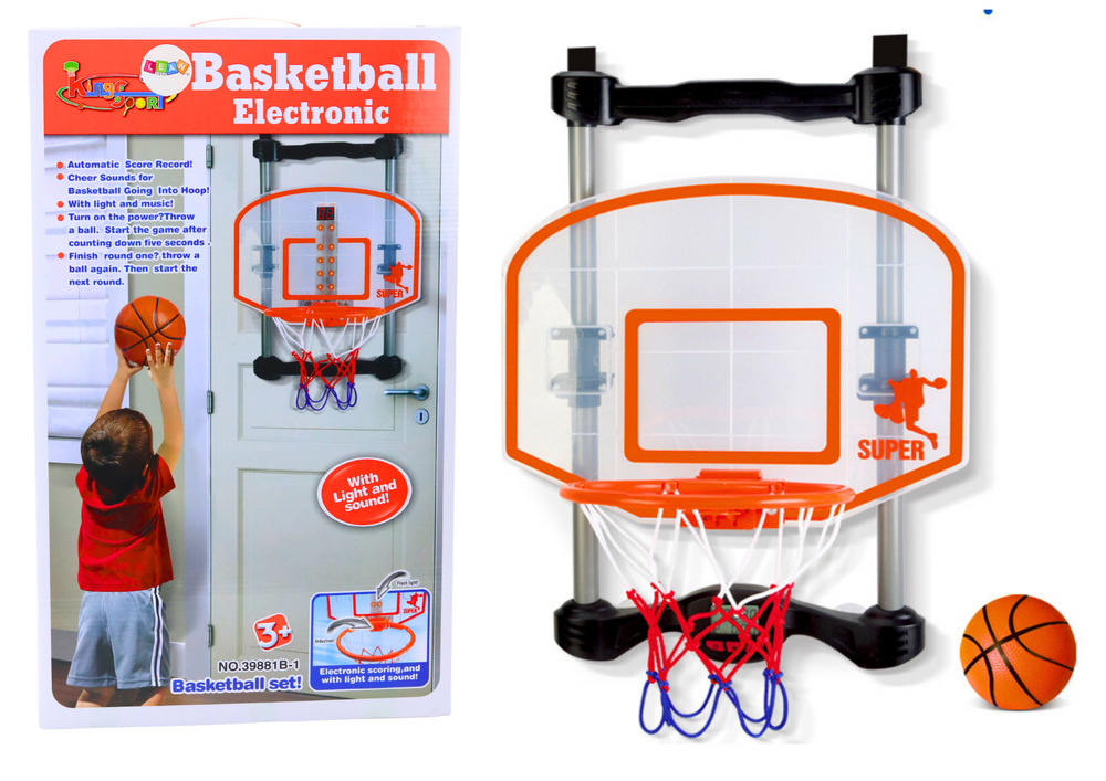 Basketbalový koš s míčem a pumpičkou regulovatelný na dveře