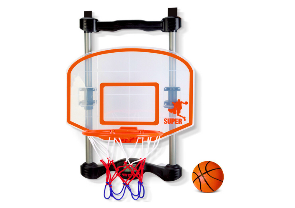 Basketbalový koš s míčem a pumpičkou regulovatelný na dveře
