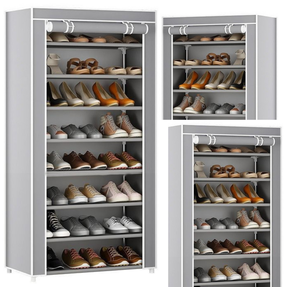 Botník 8patrový s prachotěsným krytem organizer šedý