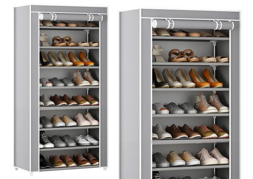 Botník 8patrový s prachotěsným krytem organizer šedý