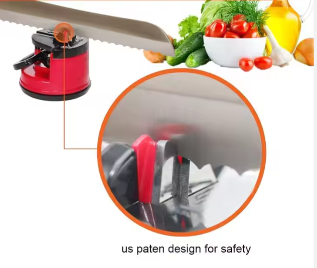 Brousek na nože a nůžky – s přísavkou a páčkou | červený