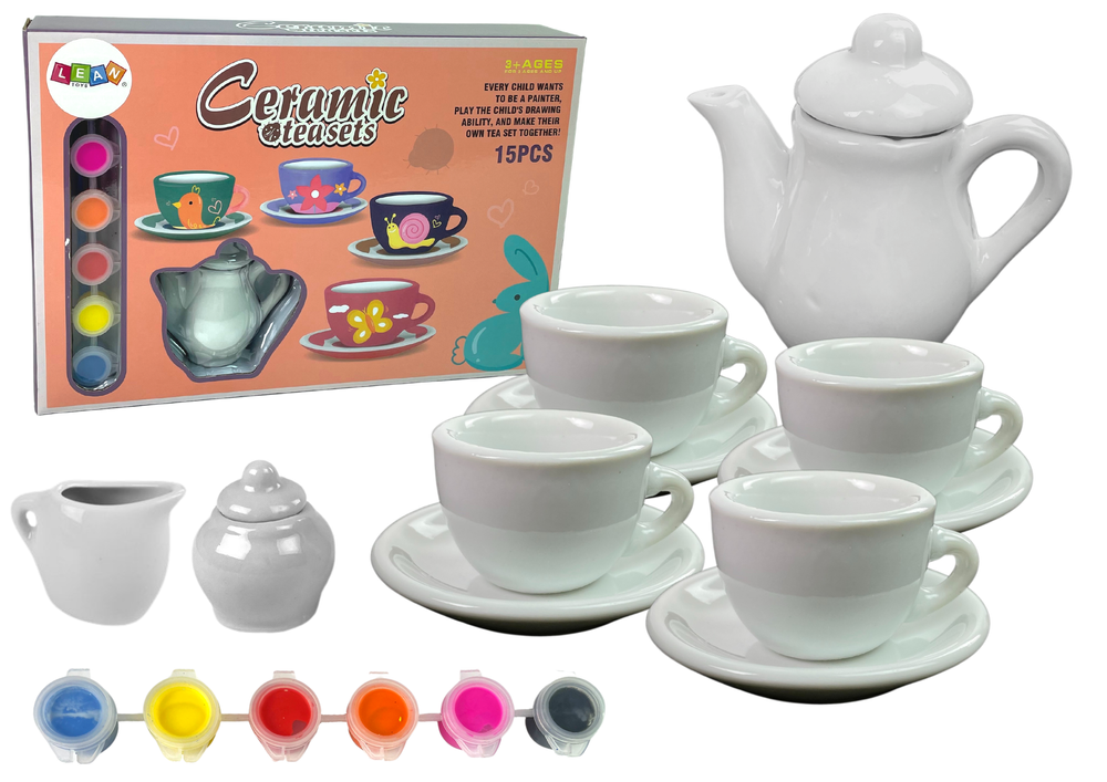 Čajová souprava k vymalování s barvami a štětcem DIY porcelán