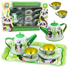 Čajová souprava kovová konvička šálky talířky panda 14 dílů zelená