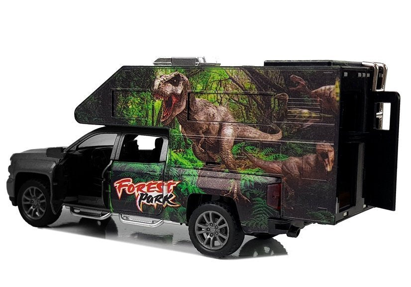 Camper s dinosaury 1:32 se světly a zvuky černý