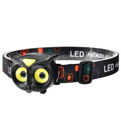 Čelová LED svítilna pro děti sova 4 režimy svícení na baterie